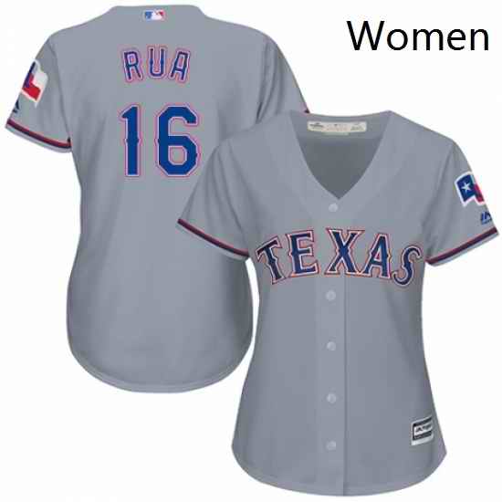 Womens Majestic Texas Rangers 16 Ryan Rua Replica Grey Road Cool Base MLB Jersey